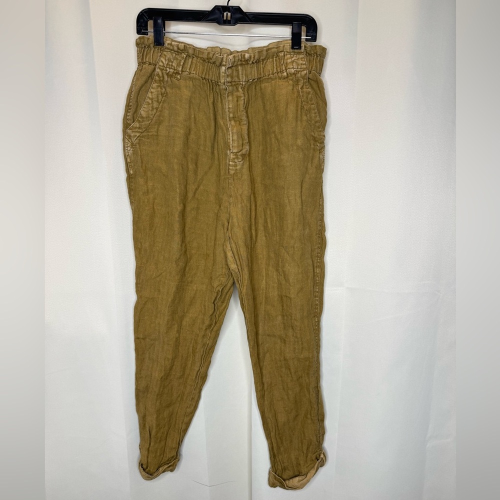 Free People Olive-Tone Linen-Blend Paperbag Waist Chinos